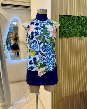 Blusa dupla face gola azul