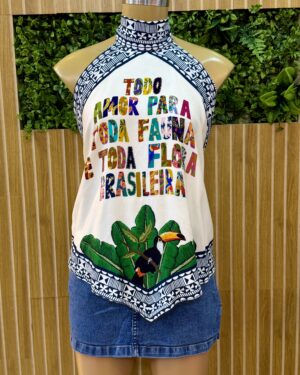 Blusa gola flora brasileira